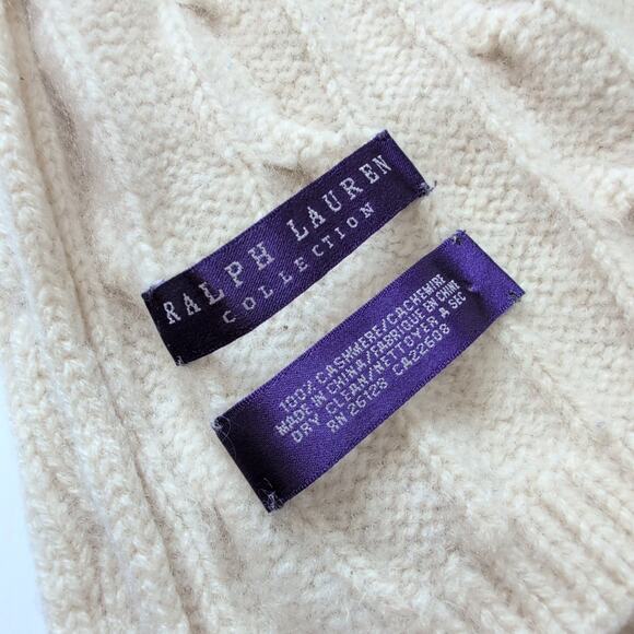Ralph Lauren Collection Purple Label 100% Cashmere Fisherman Knit Scarf - Cream - Picture 1 of 8